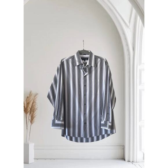 Kenneth Cole Striped Cotton Long Sleeve Dress Shirt 15.5” - Picture 1 of 7